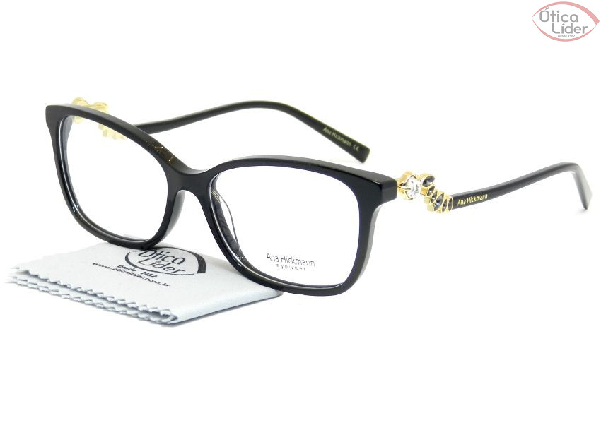 Ana Hickmann AH6251 a01 54 Acetato Preto / Metal Dourado
