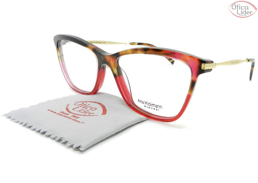 Óculos Ana Hickmann AH6254 c01 55 Acetato Mesclado e Vermelho / Dourado