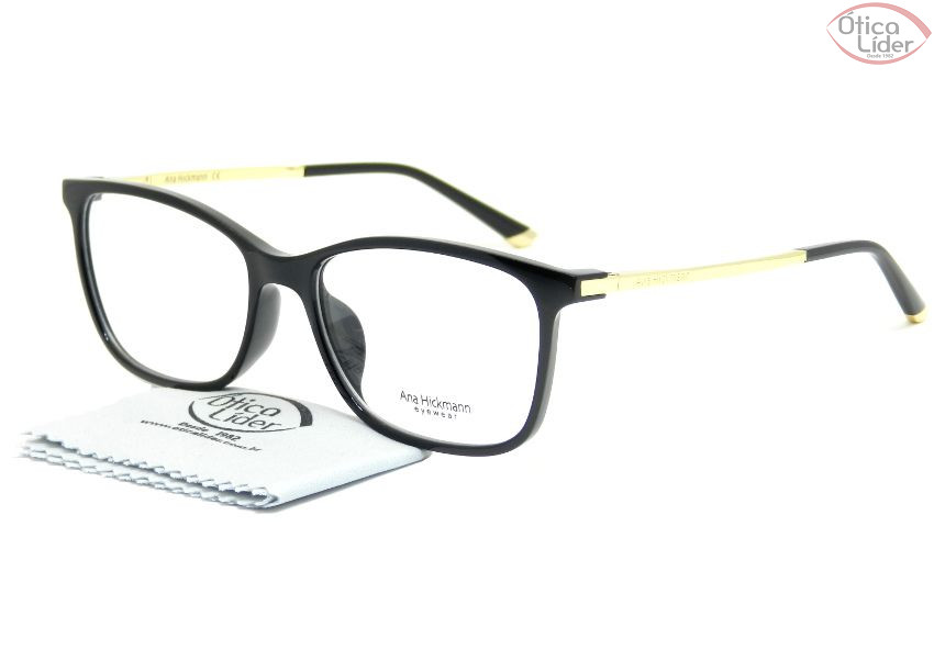 Ana Hickmann AH6285 a01 56 Acetato Preto / Metal Dourado