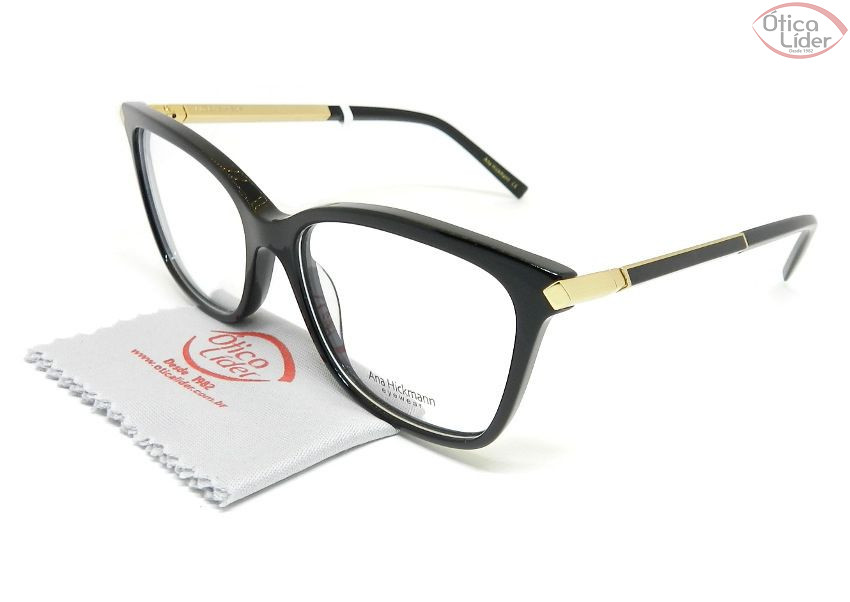 Armação Ana Hickmann AH6292 a01 54 Acetato Preto / Metal Dourado
