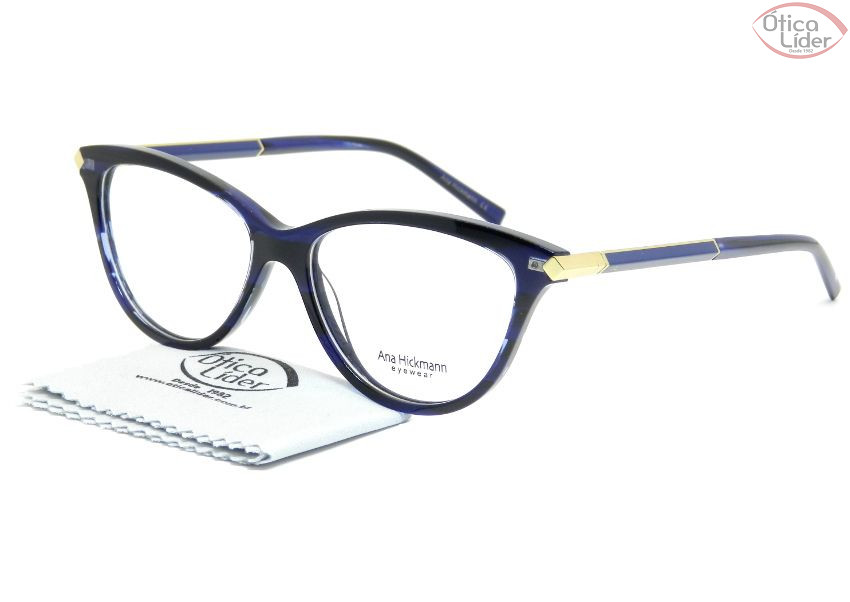 Ana Hickmann AH 6293 e02 53 Acetato Azul Mesclado / Metal Dourado