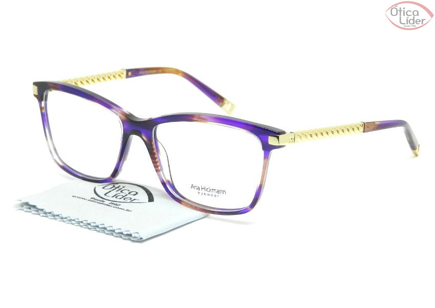 Armação Ana Hickmann AH6319 e03 55 Acetato Roxo Mesclado / Metal Dourado