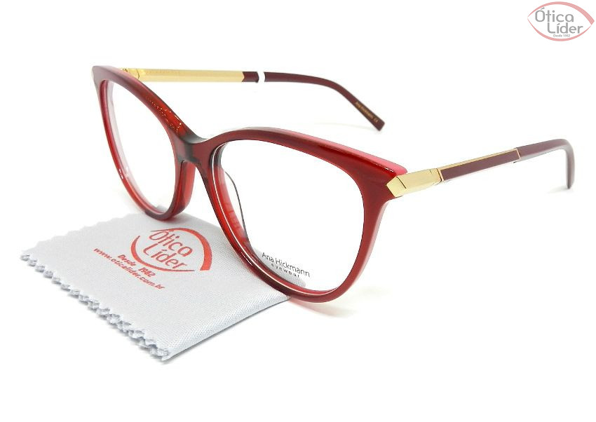 Óculos Ana Hickmann AH6321 c01 53 Acetato Vermelho/Bordô e Dourado