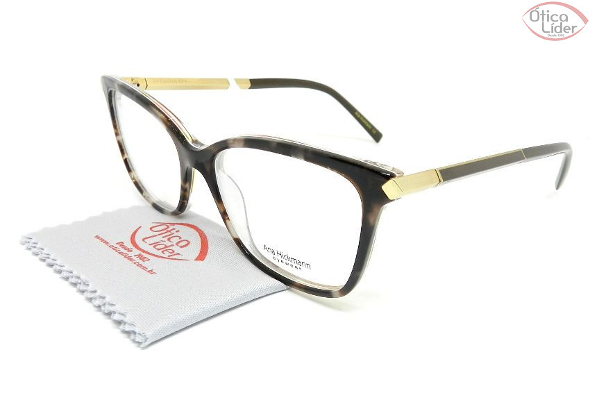 Óculos Ana Hickmann AH6322 h02 52 Acetato Mesclado Marrom e Dourado