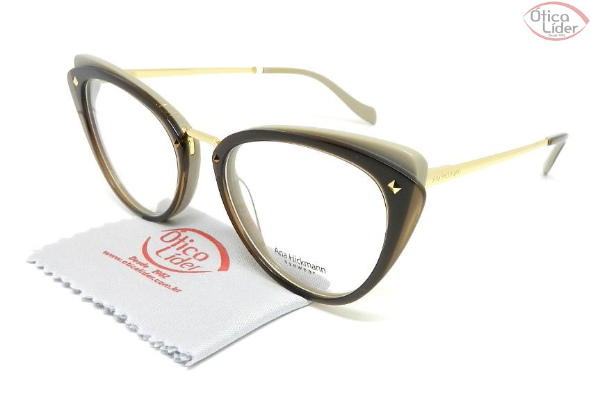 Armação Ana Hickmann AH6326 h04 52 Acetato Marrom / Metal Dourado