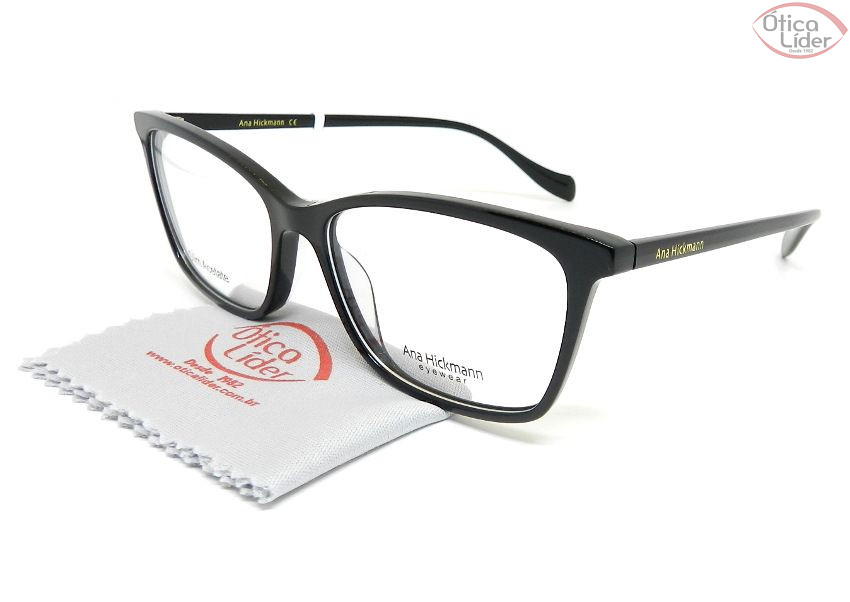 Armação Ana Hickmann AH6338 a01 53 Acetato Preto e Dourado