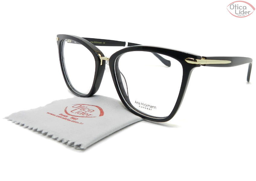 Óculos Ana Hickmann AH6363a a01 54 Acetato Preto / Dourado