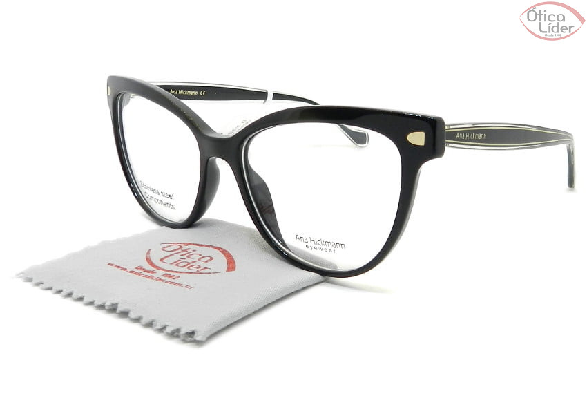 Óculos Ana Hickmann AH6367l a01 53.5 Acetato Preto / Dourado