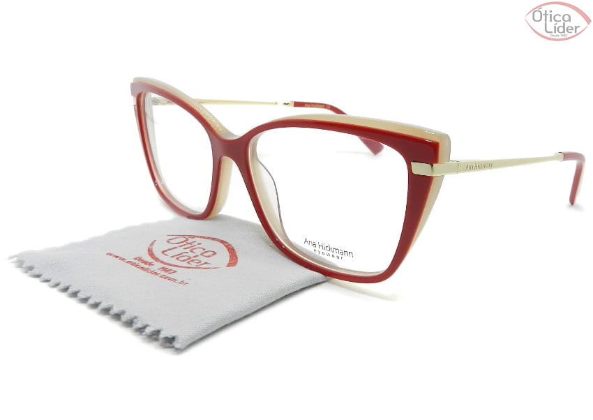 Óculos Ana Hickmann AH6372 h02 55 Acetato Vermelho / Dourado