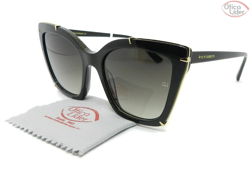 Ana Hickmann AH9285 a01 55.5 Acetato Preto / Dourado