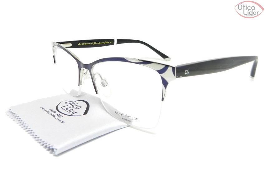 Ana Hickmann AH Milan Ocean 54 fny Metal Prata / Azul / Acetato Preto