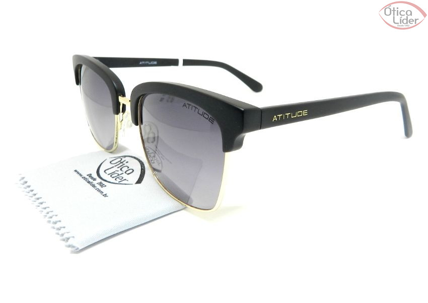 Atitude AT3175 a01 53 Clubmaster Acetato Preto / Metal Dourado
