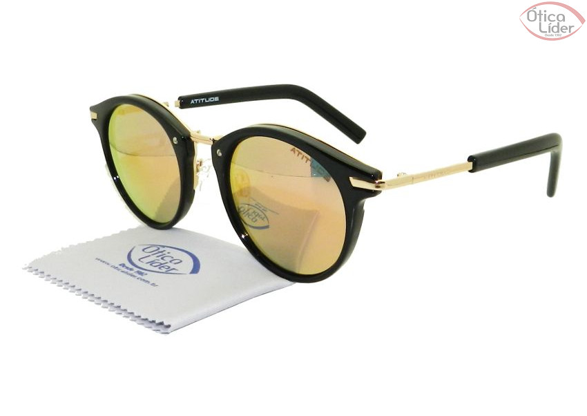 Atitude AT 5289 a02 49 Acetato Preto / Metal Dourado Espelhado