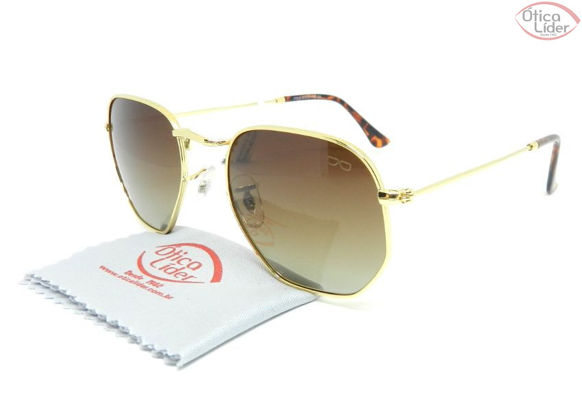 Difaty DF17018 c3 51 Hexagonal Dourado Lente Marrom Degradê Polarizada