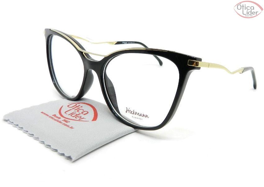 Armação Hickmann HI6128l a01 55 Acetato Preto / Dourado