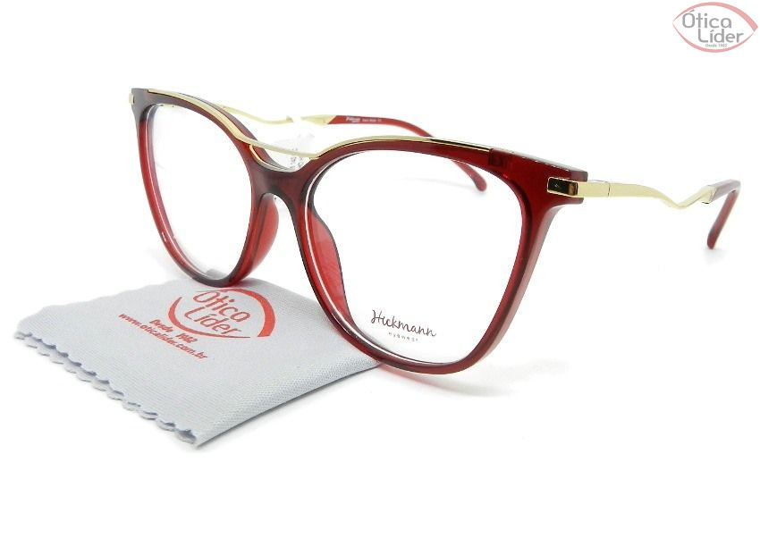 Armação Hickmann HI6128l t02 55 Acetato Vermelho / Dourado