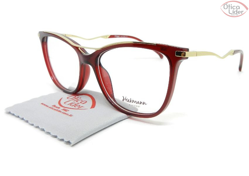 Armação Hickmann HI6129bi t02 53 Acetato Vermelho Transparente / Dourado