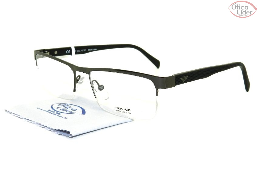 Police PO vpl131 0568 53 Crane 2 fny Metal Cinza / Acetato Preto