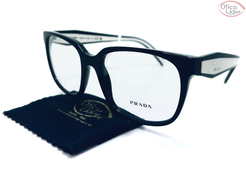Prada VPR 17Z 1AB-104 Acetato Preto Haste Branca 