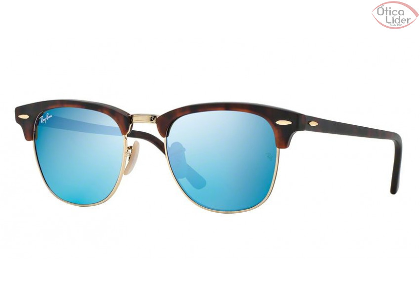 Ray-Ban RB 3016 1145/17 51 Clubmaster Demi/Dourado Azul Espelhado