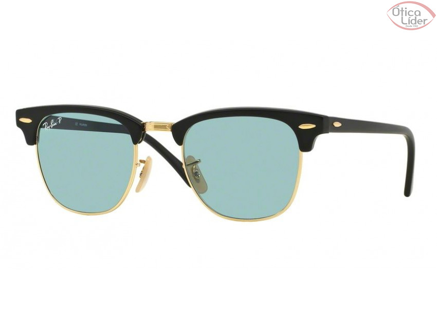 Ray-Ban RB 3016 901s/3r 51 Clubmaster Preto/Dourado Polarizado