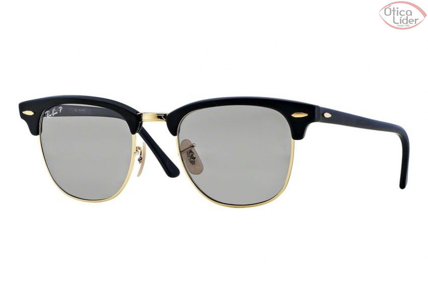 Ray-Ban RB 3016 901s/p2 51 Clubmaster Preto/Dourado Polarizado