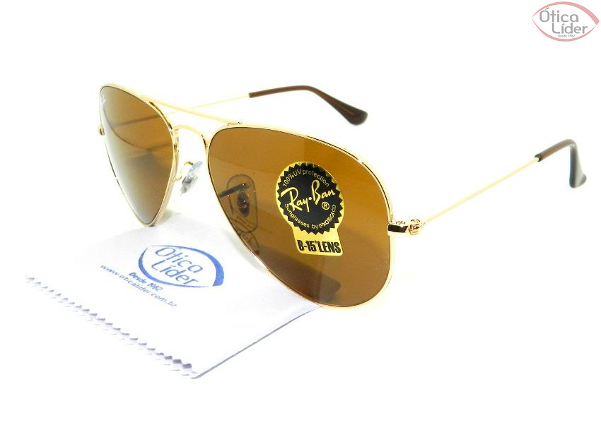 Ray-Ban RB 3025l 001/33 55 Aviador Metal Dourado / Lente Marrom