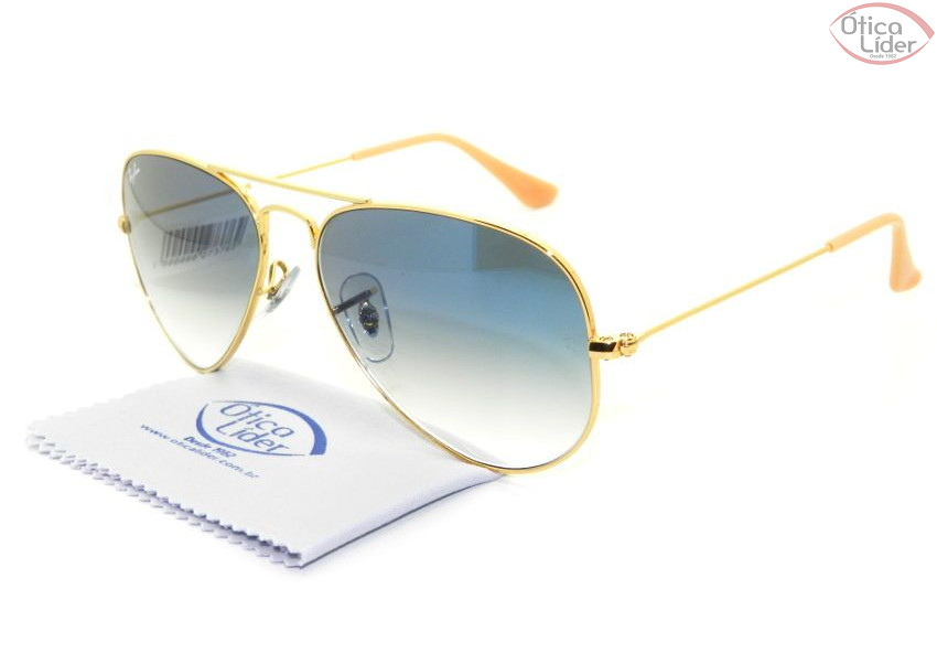 Ray-Ban RB 3025l 001/3f 55 Aviador Metal Dourado Lente Azul Degradê