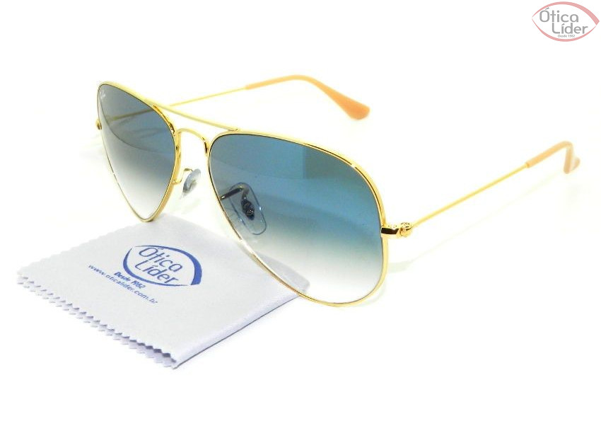 Ray-Ban RB3025l 001/3f 58 Aviador Metal Dourado Lente Azul Degradê