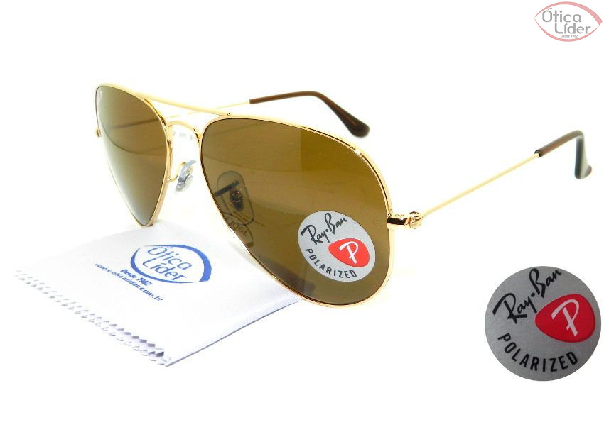 Ray-Ban RB3025 001/57 58 Aviador Metal Dourado Polarizado
