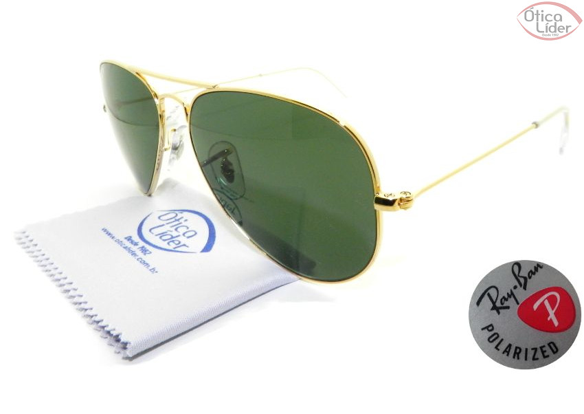 Ray-Ban RB 3025 001/58 55 Aviador Metal Dourado Polarizado