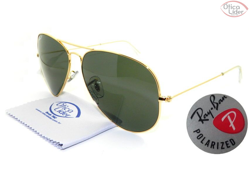 Ray-Ban RB3025 001/58 62 Aviador Metal Dourado Polarizado