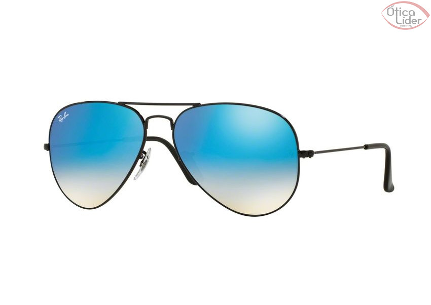 Ray-Ban RB 3025 002/4o 55 Aviador Metal Preto Lente Azul Degradê