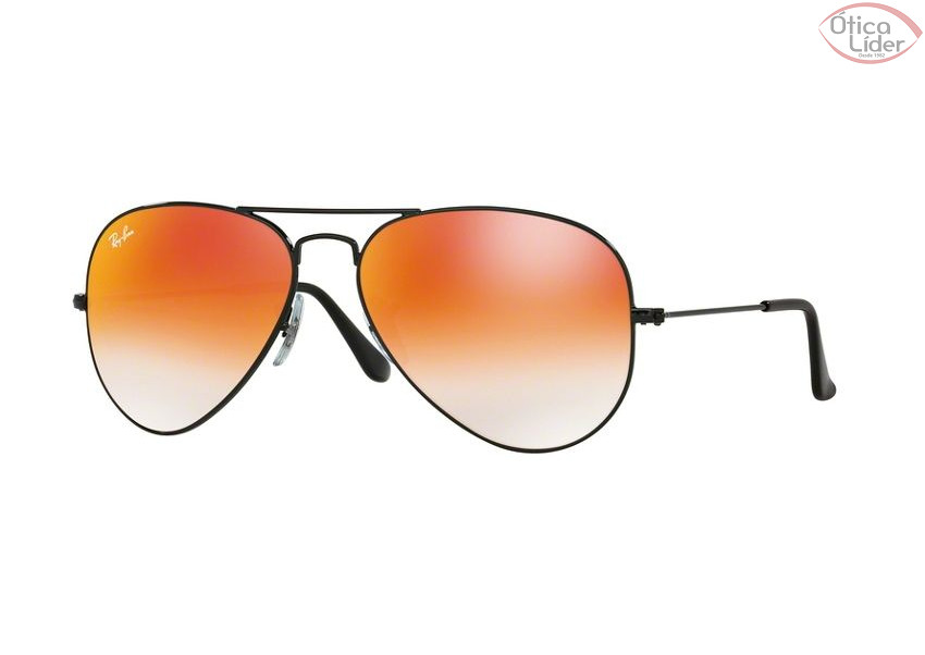 Ray-Ban RB3025 002/4w 55 Aviador Metal Preto Lente Vermelha Degradê