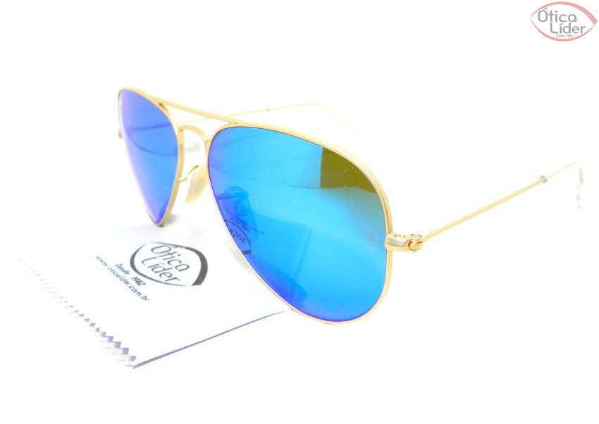 Ray-Ban RB 3025 112/17 55 Aviador Metal Dourado / Azul Espelhado