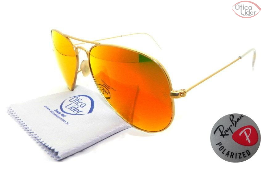 Ray-Ban RB 3025 112/4d 58 3p Aviador Dourado Laranja Espelhado