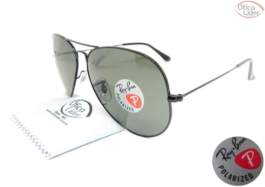 Ray-Ban RB3025l 002/58 62 Aviador Metal Preto Polarizado