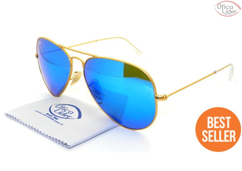 Ray-Ban RB 3025l 112/17 58 Aviador Dourado Lente Azul Espelhada