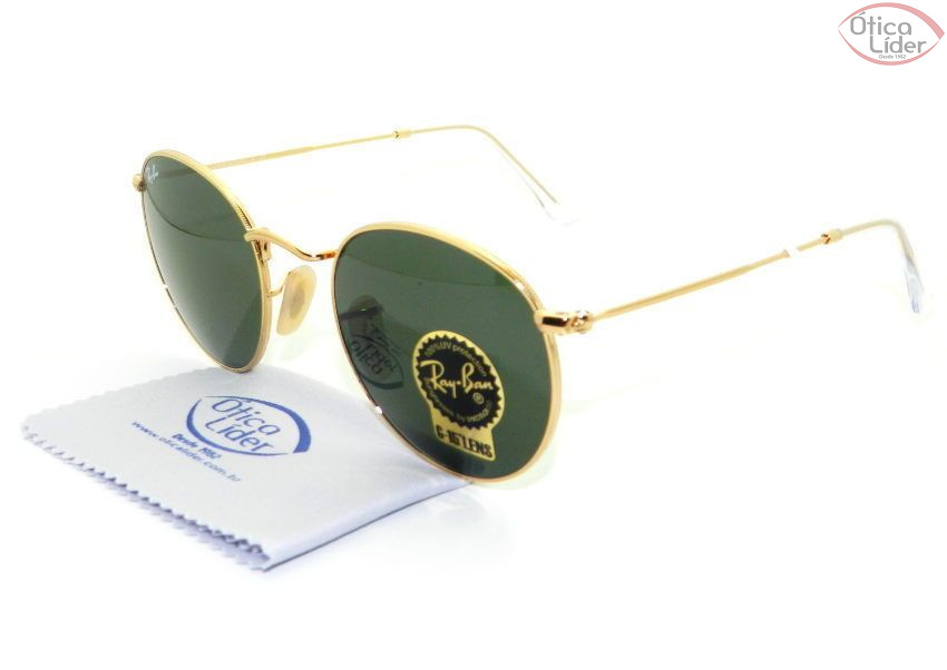 Ray-Ban RB3447 001 50 Round Metal Dourado g15 