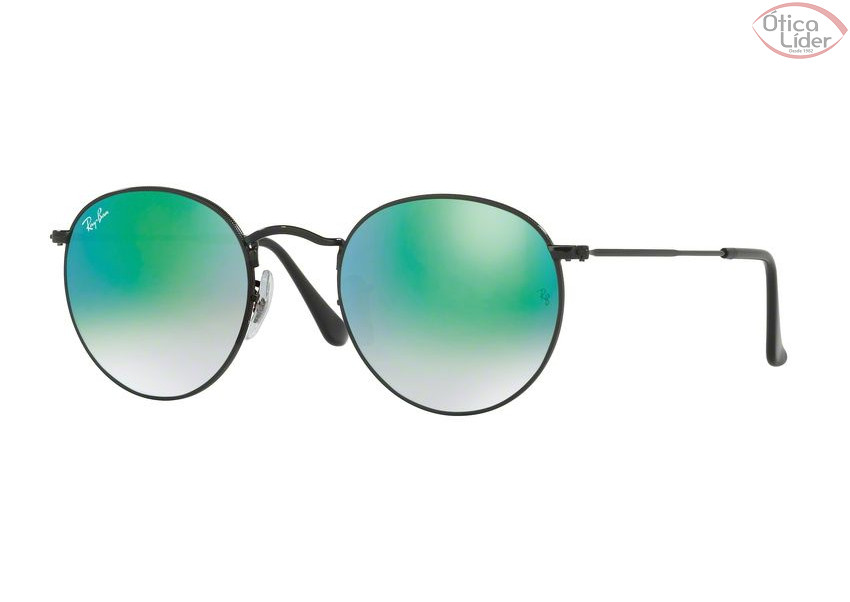 Ray-Ban RB 3447 002/4j 50 Round Metal Preto Espelhado Verde