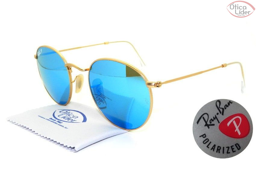 Ray-Ban RB 3447 112/4l 53 Round Dourado Espelhado Polarizado