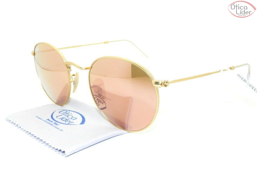 Ray-Ban RB 3447 112/z2 53 Round Metal Dourado Rosê Espelhado