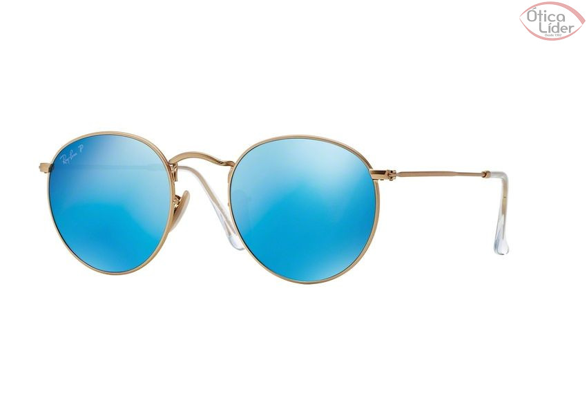 Ray-Ban RB 3447l 112/4l 53 3p Round Dourado Espelhado Azul