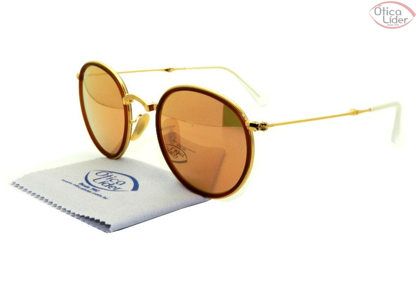 Ray-Ban RB 3517 001/z2 48 Round Dourado Dobrável Espelhado Rosê