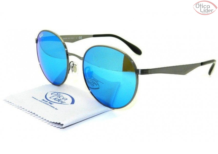 Ray-Ban RB 3537 004/55 51 Round Metal Grafite Espelhado Azul