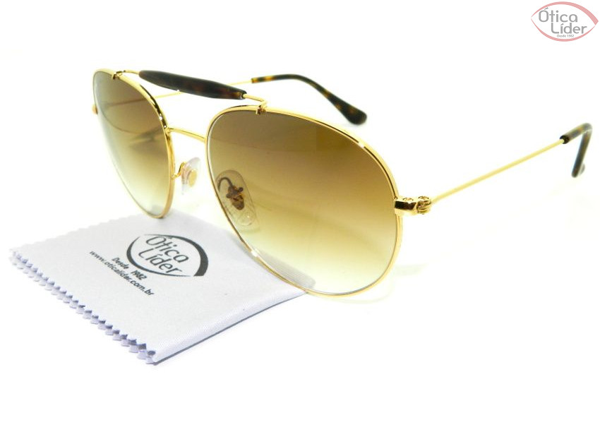 Ray-Ban RB3540 001/51 56 Caçador Metal Dourado / Marrom Degradê