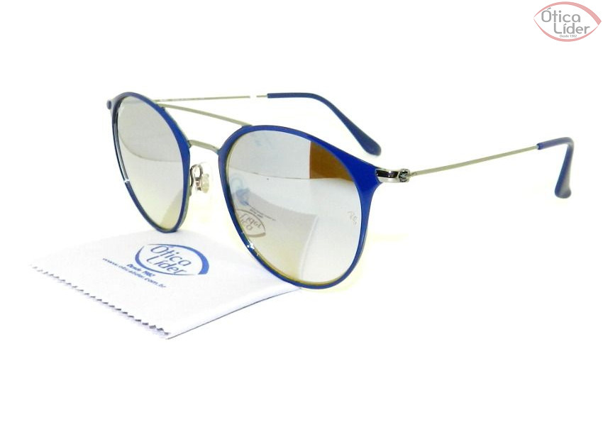 Ray-Ban RB3546 9010/9u 52 Round Metal Azul / Prata Espelhado