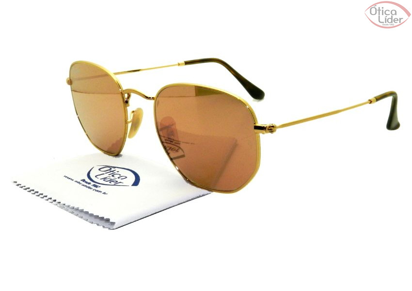 Ray-Ban RB3548n 001/z2 51 Hexagonal Metal Dourado Espelhado Rosê