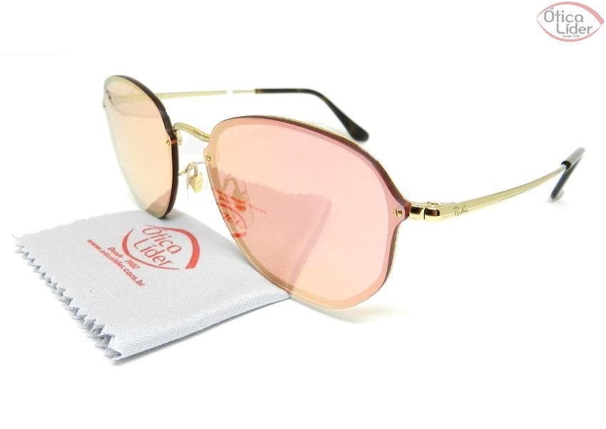 Ray-Ban Blaze Hexagonal RB3579n 001/e4 58 Metal Dourado Espelhado Rosê