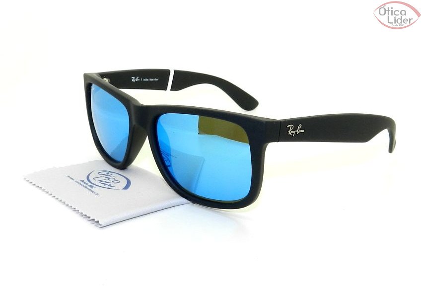 RAY-BAN JUSTIN RB4165L 622/55 55 Acetato Preto Espelhado Azul